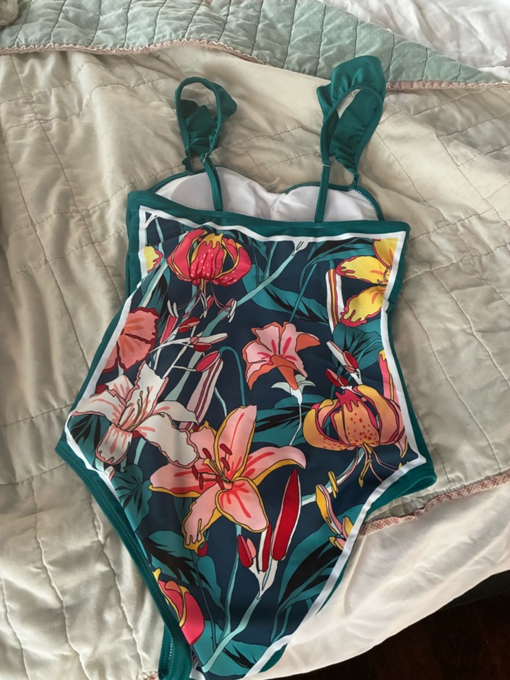 Womens Teal Floral One-Piece Swimsuit